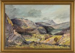 ‡ ALWYN CRAWSHAW (b.1934) oil on canvas - entitled verso, 'Mt Snowdon from Bedd Gelert', signed,