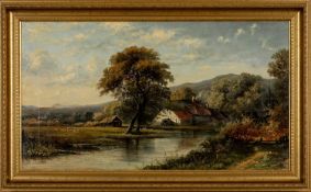 ‡ OCTAVIUS T. CLARK oil on canvas - landscape with mill, signed and dated 1883, 44 x 80cms