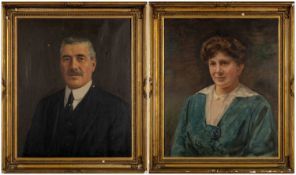 EARLY 20TH C. BRITISH SCHOOL oil on canvas (a pair) - portraits of a husband and wife, unsigned,