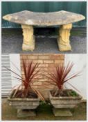 SELECTION OF COMPOSITION STONE GARDEN FURNITURE comprising, three piece crescent shaped bench, 46 (