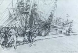‡ PHILIP MUIRDEN (1932-2023) pencil on paper - entitled, 'Milford Haven, Belgium Fisherman', signed,