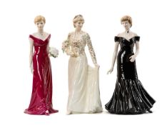 THREE LIMITED EDITION COALPORT PRINCESS DIANA FIGURINES, comprising 'Diana - Queen of Hearts' (257/