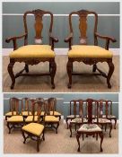 TWO SETS OF ANTIQUE STYLE DINING CHAIRS, one a set of six Dutch style chairs with marquetry inlaid