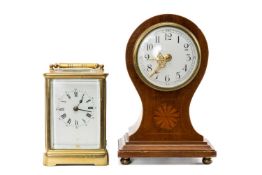 TWO ANTIQUE CLOCKS, comprising good brass carriage clock, 7.5cms (h) (including handle) and