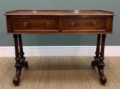 MID-VICTORIAN MAHOGANY WRITING/DRESSING TABLE, low three-quarter gallery top above two frieze