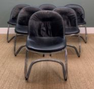 SIX MID-CENTURY 'SABRINA' CHAIRS BY GASTONE RINALDI FOR THEMA, chrome wire frames, black leather