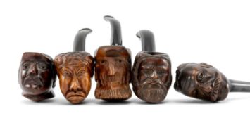 ASSORTED TOBACCO PIPES, carved with novelty human heads and including a bearded and moustached
