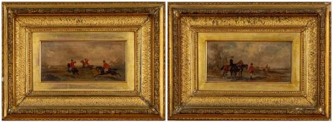 RUDOLPH STONE (b.1838) oil on board (a pair) - hunting scenes, signed, 12 x 25cms Provenance:
