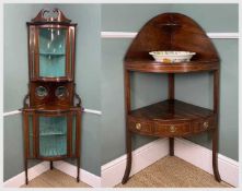 MAHOGANY CORNER WASHSTAND & STANDING CORNER CABINET, former inlaid, with Mason's pottery bowl,
