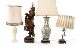 FOUR TABLE LAMPS, incl. Chinese hardwood Shulao lamp, 60cms (h) (excluding light fitting), with