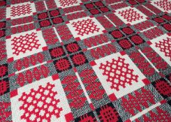 WELSH WOOLEN TAPESTRY BLANKET / CARTHEN, in red colourway, fringe, 230 x208cms Provenance: