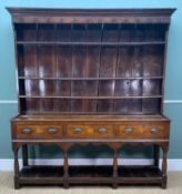 19TH CENTURY WELSH OAK DRESSER, probably Swansea Valley c. 1870, boarded rack, frieze drawers, pot
