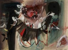 ‡ LESLIE MOORE (Welsh 1913-1976) mixed media - entitled verso 'Red Night Blossoms', signed and dated