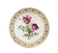 RARE SWANSEA PORCELAIN GOSFORD CASTLE SERVICE BOTANICAL PLATE, circa 1815-17, painted with a spray