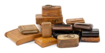 COLLECTION OF TOBACCO SMOKING TREEN, including snuff boxes and cases, match holders etc. (qty)