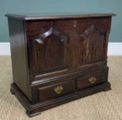 GEORGIAN STYLE MAHOGANY COFFOR BACH, hinged lid, pointed arched panelled front, 57 (h) x 66 (w) x