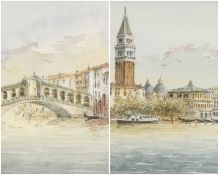 ‡ GIOVANNI BONAZZON (Italian b.1950) watercolours (a pair) - two Venetian scenes entitled verso, 'St