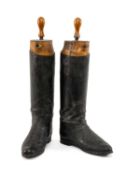 PAIR OF VICTORIAN RIDING BOOTS, black leather fitted on Sparkes-Hall & Co. (310 Regent St) sectional