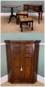FIVE ANTIQUE OAK FURNITURE ITEMS comprising, 18th C. mahogany crossbanded lowboy, mahogany