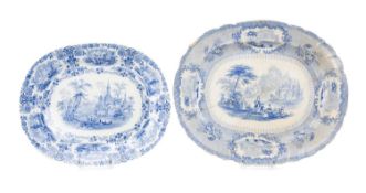TWO STAFFORDSHIRE BLUE & WHITE PRINTED POTTERY PLATTERS, comprising W. F & Co. 'Marmora' pattern