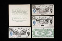 SPECIMEN WELSH BANKNOTES: 4 LOW NUMBER FIVE-SHILLING NOTES, with snorting bull's head below '5