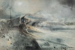 ‡ WILLIAM SELWYN (Welsh, b. 1933) watercolour - Approaching Train, signed, titled on artist's