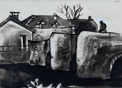 ‡ SIR KYFFIN WILLIAMS RA ink wash - entitled verso, 'Le Pont', signed with initials, 19 x 26cms