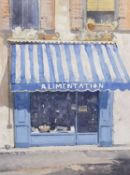 ‡ GARETH THOMAS (1955-2019) watercolour - the front of a shop 'Alimentation', signed, 34 x 26cms