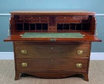 19TH C. INLAID MAHOGANY SECRETAIRE CHEST, fitted interior, baize writing surface, 110 (h) x 120 (