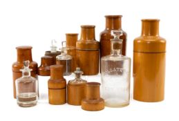 COLLECTION OF PHARMACY TREEN, boxwood, cased bottles, square top, earlier style (qty) Provenance: