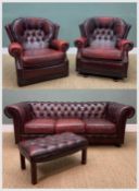 'PENDRAGON' CHESTERFIELD SUITE BY CHRISTIE-TYLER, comprising three seater sofa, turned bun feet,