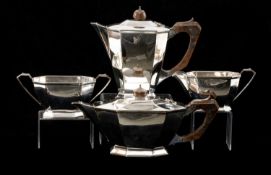 GEORGE VI SILVER TEA & COFFEE SERVICE, Elkington & Co., Birmingham 1937, tapering panelled form,