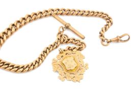 9CT ROSE GOLD GRADUATED LINK ALBERT CHAIN with T bar and clip, 34cms (l) with 9ct rose gold