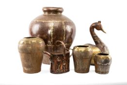 ASSORTED INDIAN & ART NOUVEAU METALWARE, comprising JS & SB copper kettle, 25cms (h), and brass,