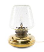 VINTAGE BRASS ALADDIN PATENT OIL LAMP, dimpled clear glass shade, later fitted for electricity