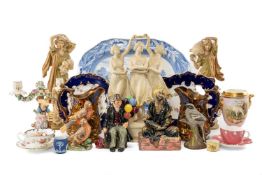 ASSORTED COLLECTABLE CHINA, comprising pair of Royal Dux classical figures, Bevington two-light