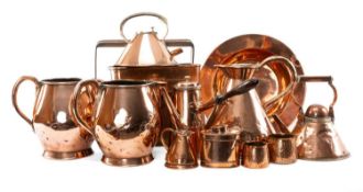 ASSORTED ANTIQUE COPPER WARE, including jugs, kettles, and kitchen items Provenance: deceased estate