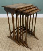 REGENCY NEST OF MAHOGANY QUARTETTO TABLES, with raised ebony border, on simulated bamboo legs and