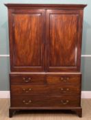 GEORGE III MAHOGANY LINEN PRESS, panelled doors, five slides, chest base, bracket feet, 185 (h) x