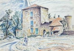 EDGAR HOLLOWAY watercolour - entitled verso, 'Château at Étables, Rhône Valley' signed and dated
