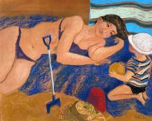 ‡ CLAUDIA WILLIAMS (b.1933) pastel - entitled verso, 'Come and Play Ball' on Martin Tinney Gallery