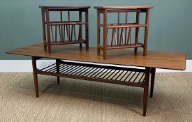 KOFOD LARSEN FOR G-PLAN: MID-CENTURY LARGE TEAK COFFEE TABLE, magazine rack under, 26 (h) x 160 (