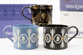 RICHARD GUYATT FOR WEDGWOOD: 3 LIMITED EDITION TANKARDS, comprising black basalt and gilt 250th