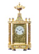 MODERN CHAMPLEVÉ ENAMEL MANTEL CLOCK, decorated in the French 19th C. taste, with colour enamelled