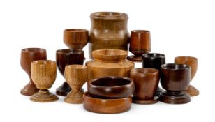 STUDY COLLECTION OF SPECIMEN WOOD TREEN, variously labelled 'padouk', 'pearwood', 'laburnum', '