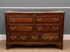 GEORGE III OAK & MAHOGANY LANCASHIRE CHEST, crossbanded details, hinged lid above dummy drawers