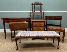 ASSORTED OCCASIONAL FURNITURE, including walnut whatnot, small chest, Sutherland table, long john