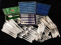 ASSORTED SILVER HANDLED & PLATED CUTLERY, including set 6 fruit knives and forks, incomplete set