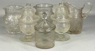 ASSORTMENT OF GEORGIAN & LATER GLASSWARE, including pair of urns and covers, 21cms (h), three