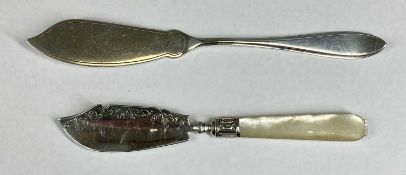 TWO HALLMARKED SILVER BUTTER KNIVES, Victorian example with mother of pearl handle, Birmingham 1843,